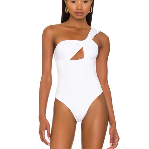 Superdown White One Shoulder Bodysuit Top SMALL Cut Out Revolve Jimena $58 NEW - Picture 2 of 9